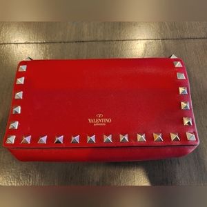 PRELOVED VALENTINO GARAVANI RED GOLD STUD MINI CLUTCH WITH GOLD CHAIN STRAP
